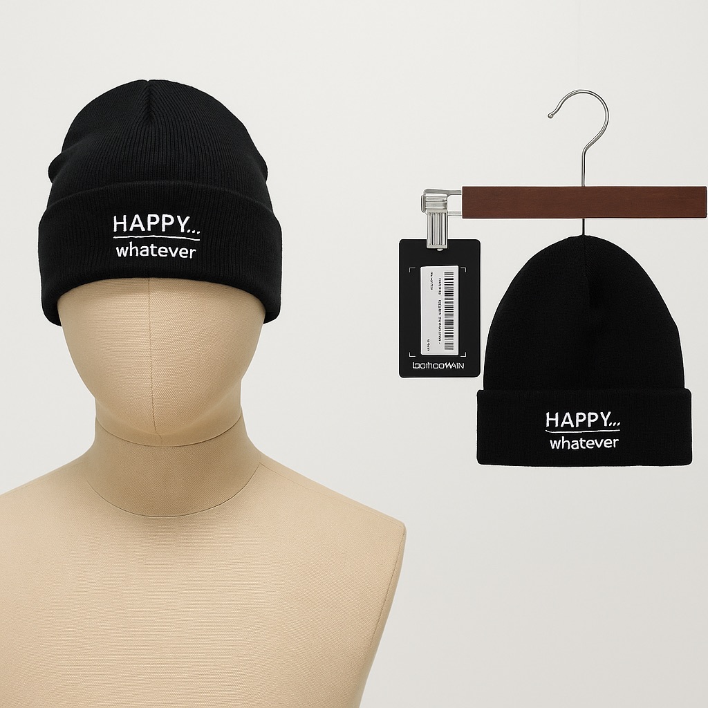 717 Boohoo Black Cuffed Beanie